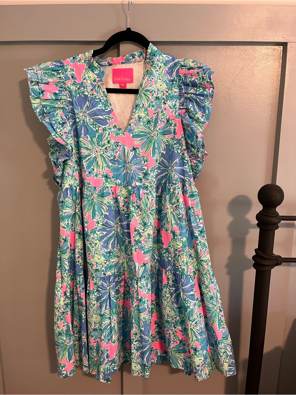 Lilly Pulitzer V-Neck Ruffle Dress - Pink & Blue
